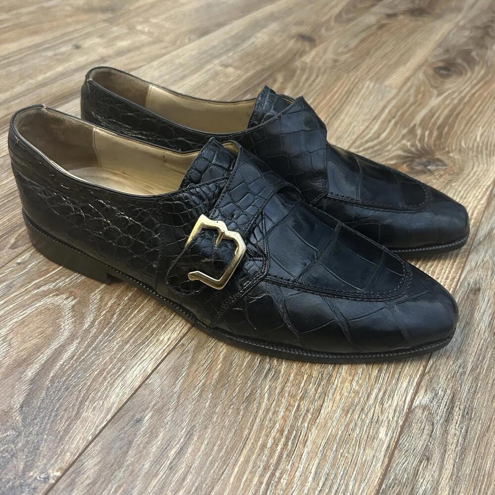TRAVERSI Genuine Alligator Crocodile single monk strap loafers Men’s 8 Italy